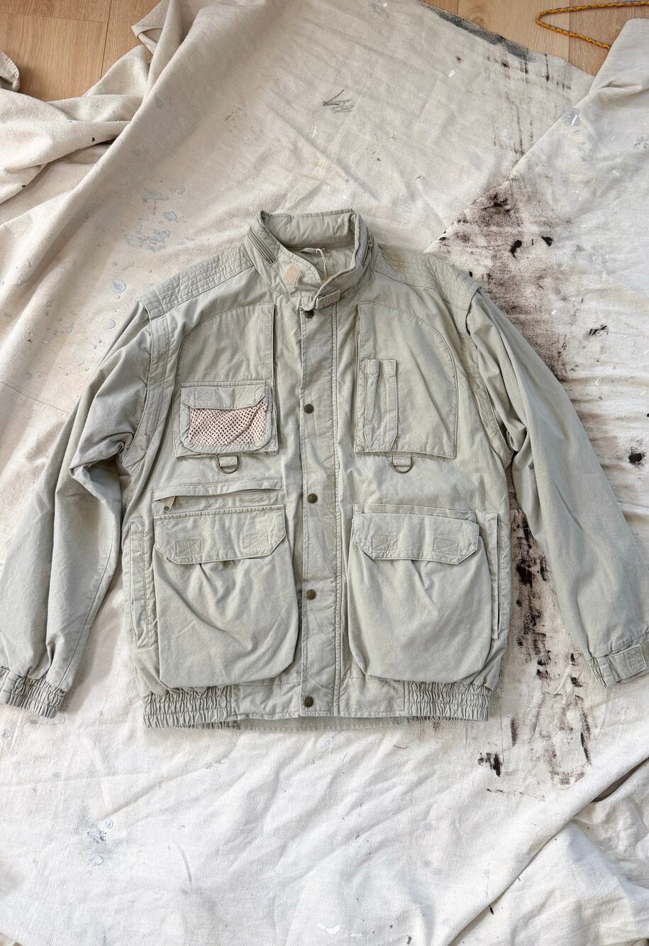 Vintage Eddie Bauer Mens Fishing Utility Vest Field Jacket Birch Khaki Pockets